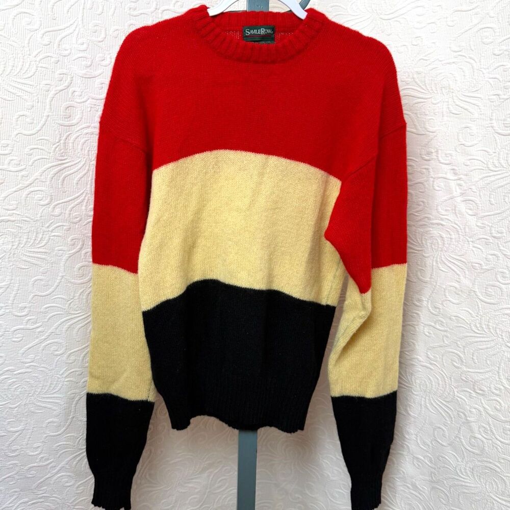 Vtg 80s 90s Savile Row Shetland Wool Colorblock Sweater M Grandpacore Retro Ski